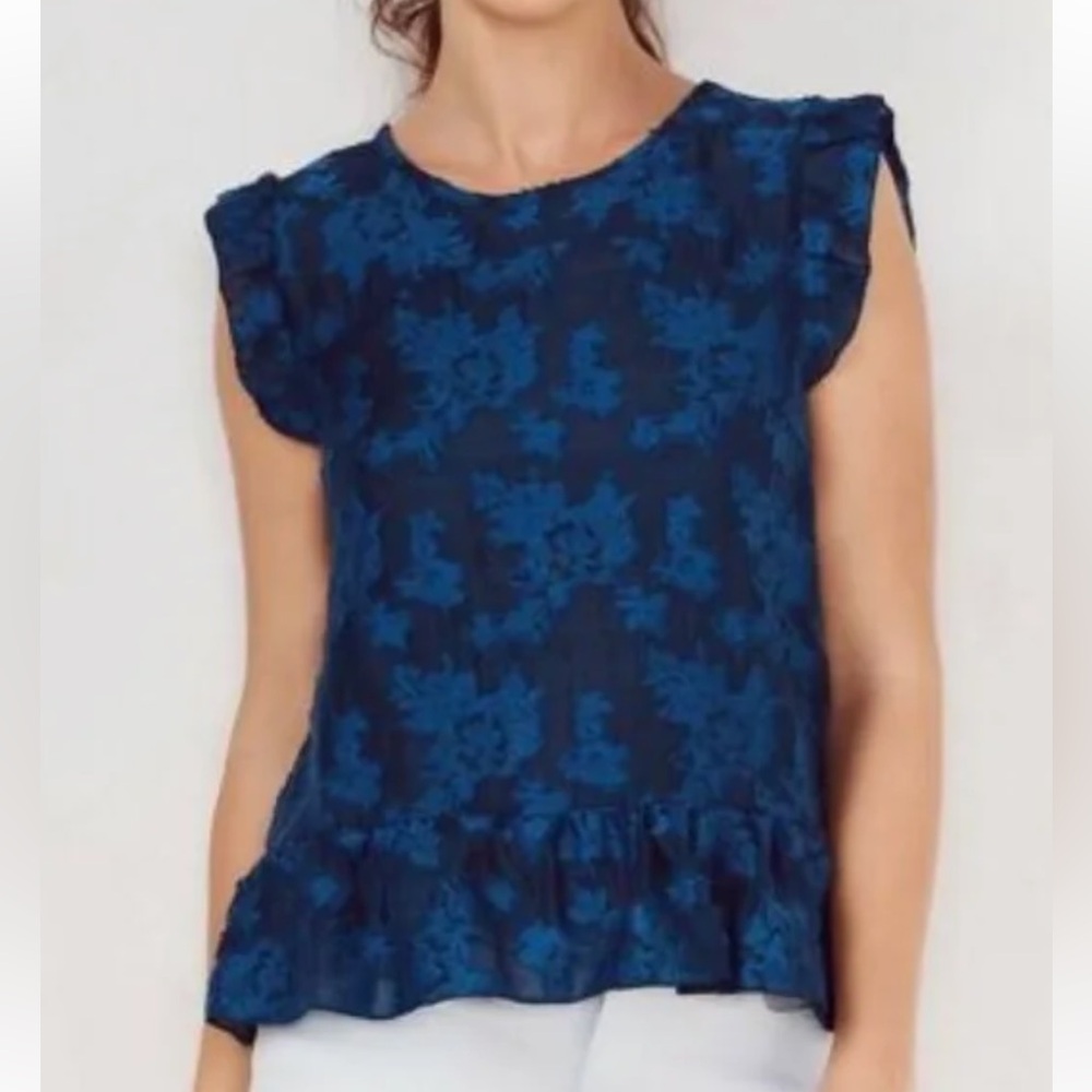 LC Lauren Conrad Teal Jacquard Peplum Top medium